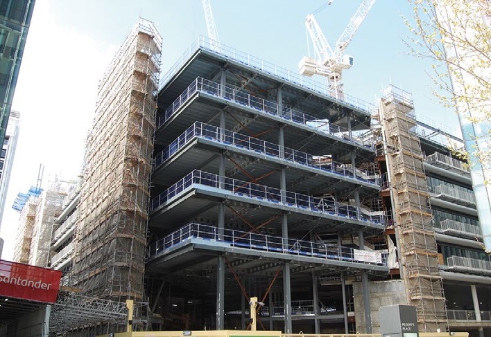 A core in the south east corner, which is split in two, has been infilled with new steelwork