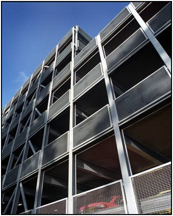 Unprotected steel in an open car park