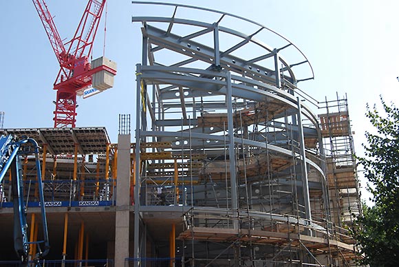 The steel drum will link the retained and new build parts of the project