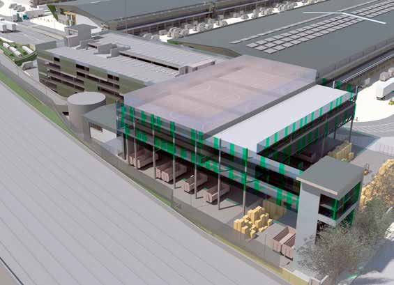 Two decks of football pitches span the recycling centre