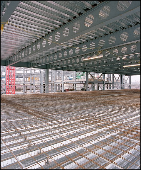 Resource efficient, long-span cellular beam construction