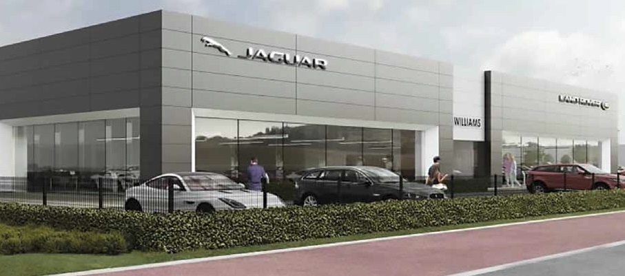 The JLR showroom is two adjoining portal frames