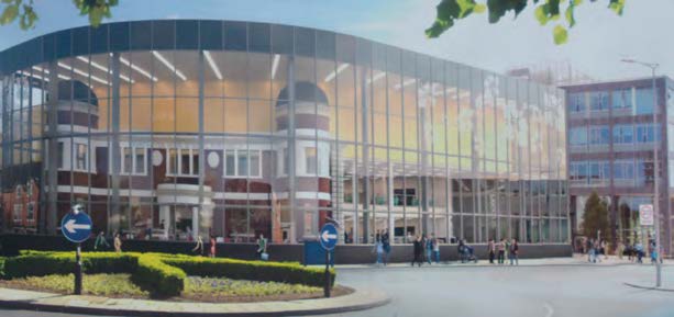 The retained structure can be viewed within the new building