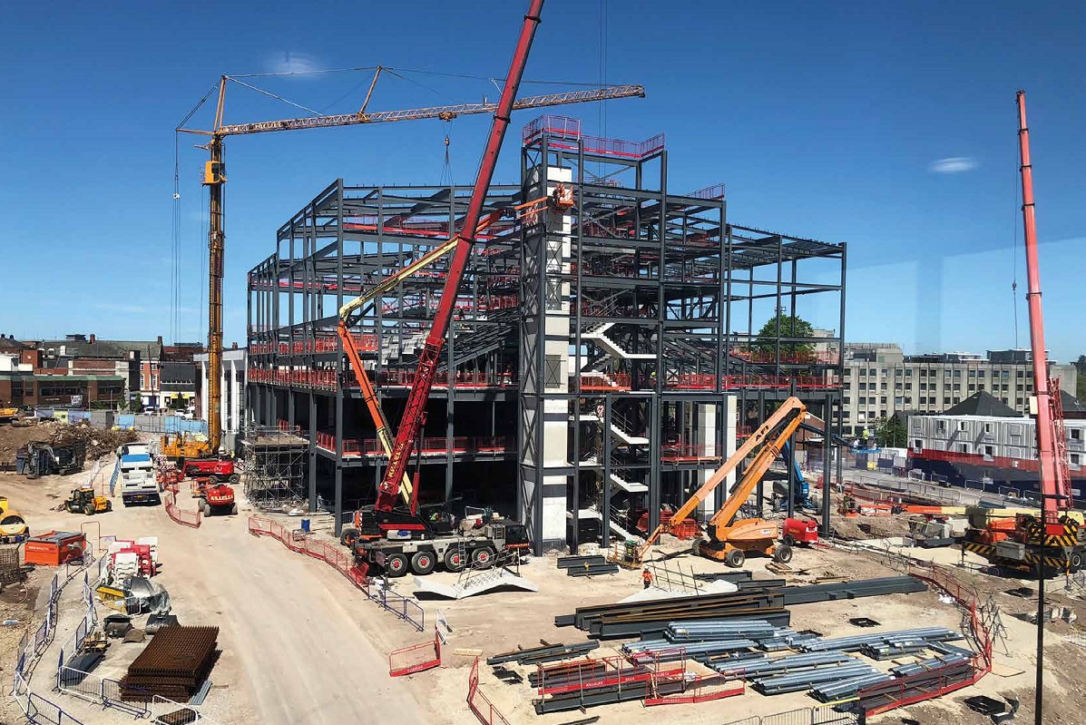 Steel erection under way on the leisure block