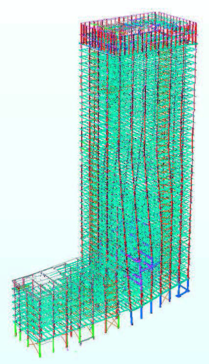 Model showing the main tower and the six-storey podium