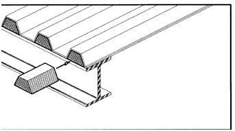 Preformed fillers are available for filling the voids in steel deck construction where required. Image courtesy of Firetherm