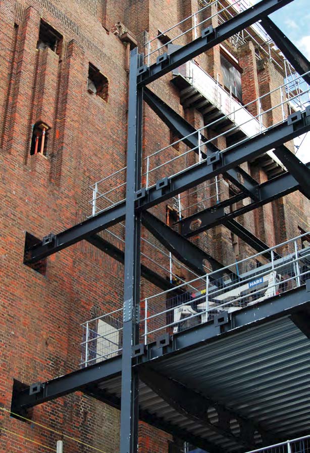 A number of connections are made between the new steel and the existing frame