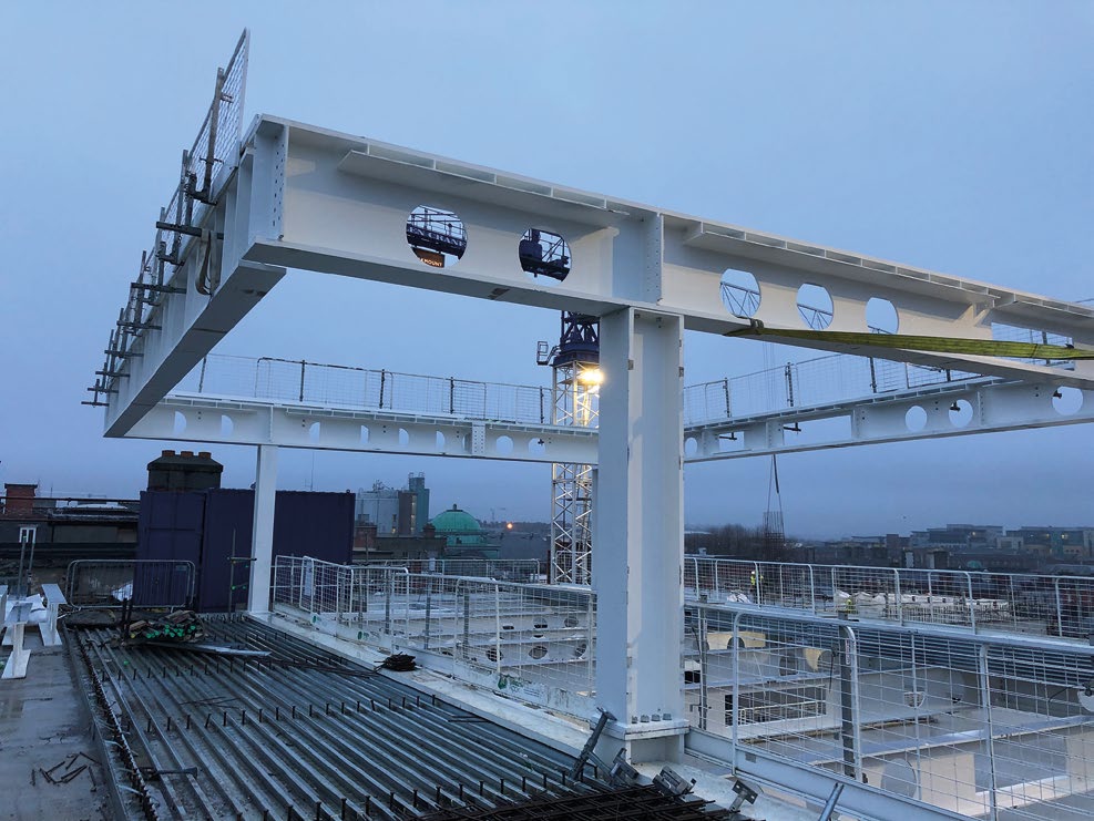 The new steel roof structure takes shape