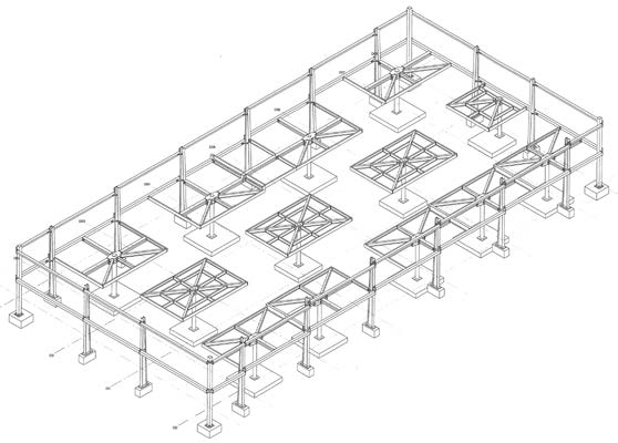 Model showing steel-framed stalls