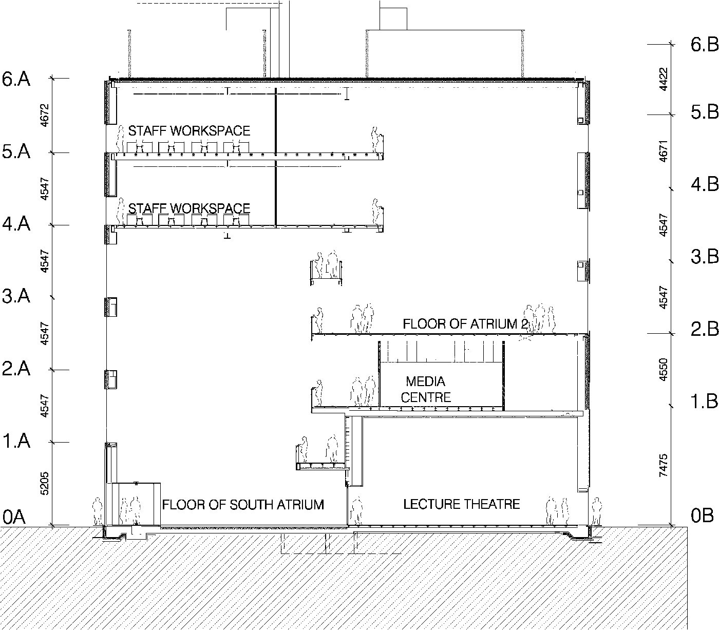 The steelwork incorporates two atria which begin at different levels