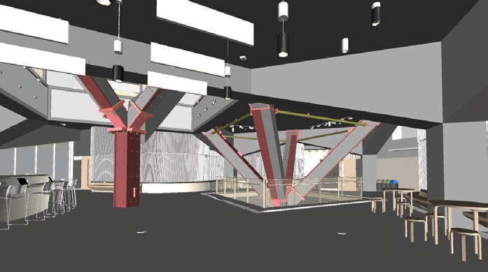 The trees form open plan areas within the building