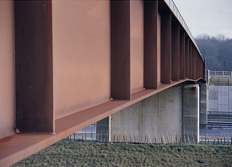 Cope holes on a weathering steel bridge A34/M4 Junction 13, Chieveley