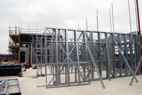 Light gauge steel is erected to form the apartments