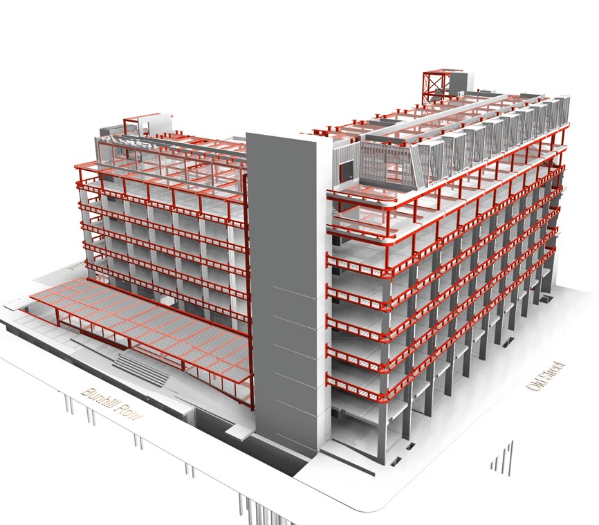 Model highlighting the steelwork additions