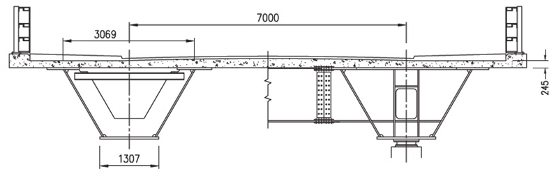 Composite box girder bridge with open-topped trapezoidal steel sections