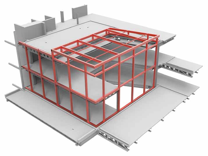 Model showing the structurally-independent roof frame
