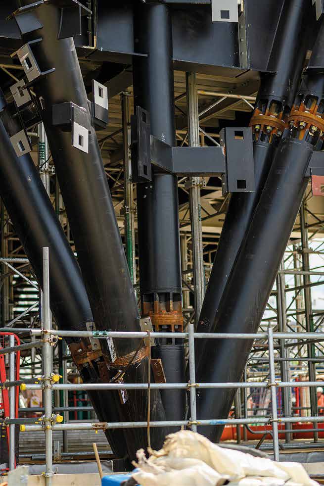 A series of seven steel nodes help to create the pleated facade
