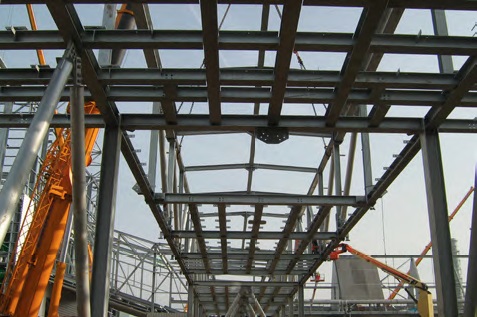 A conveyor bridge under construction