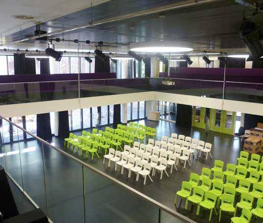 The main hall can be used as a performance space with an upper tier of seating