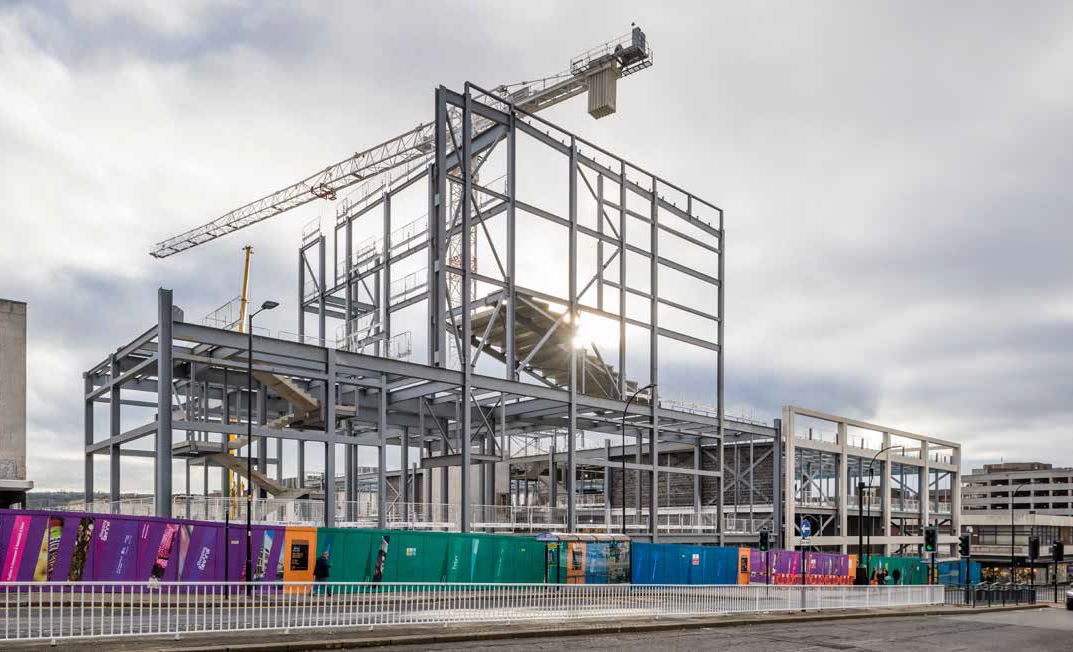 The cinema  structure begins to be erected