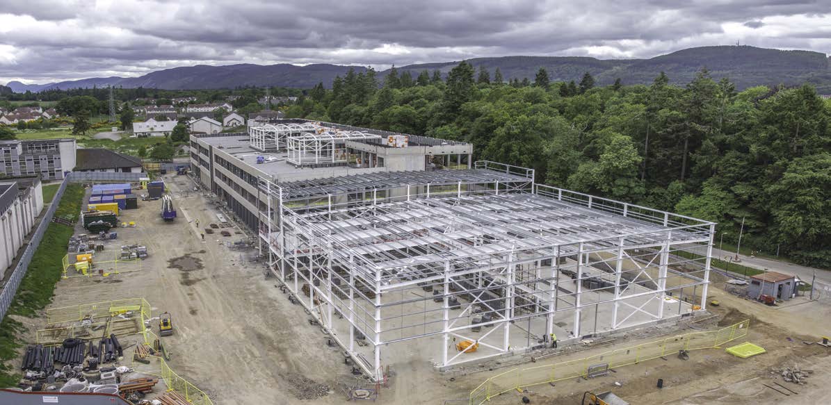 The steel frame will house two sports halls