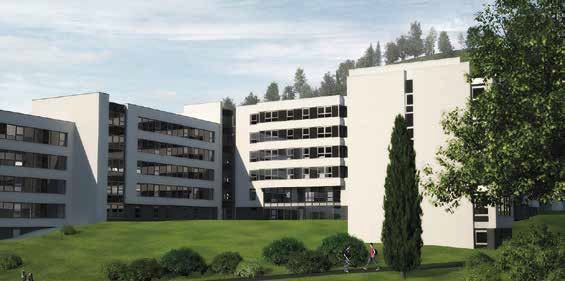 Murray Hall is a U-shaped residence positioned on a steep slope