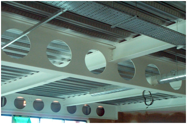 Thin film intumescent coating applied to cellular beams (Image courtesy of Sherwin-Williams Protective and Marine Coatings)