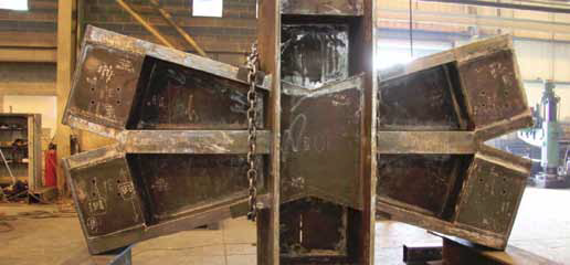 One of the complex steel nodes, constructed off site