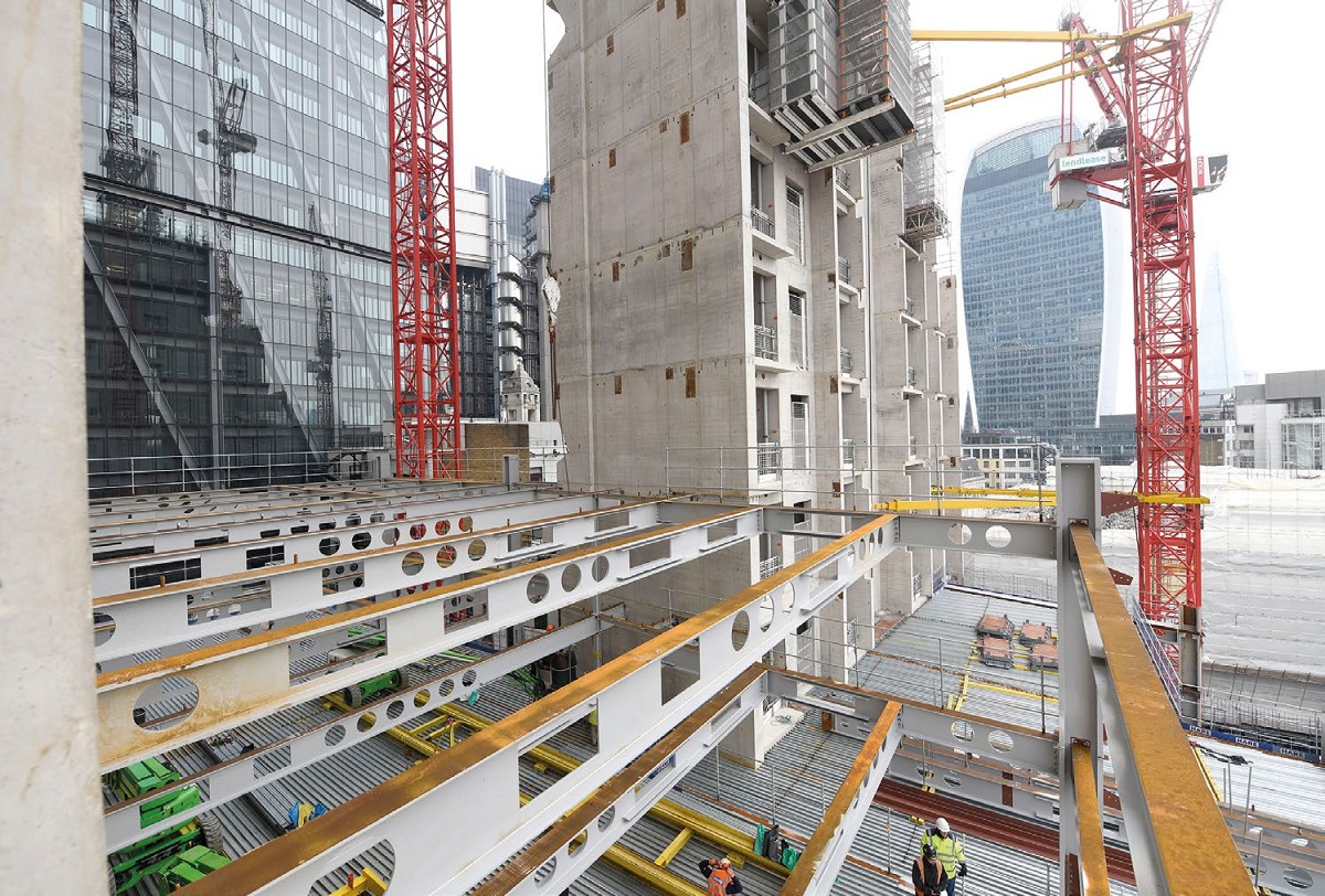 The building's steel beams have bespoke openings to accommodate the building services