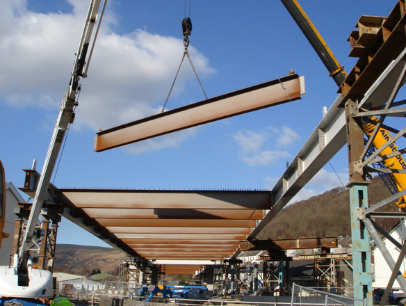 Cross girders, seen during erection&lt;Br&gt;&#39;&#39;Porth Bypass, Rheola Bridge&#39;&#39;
