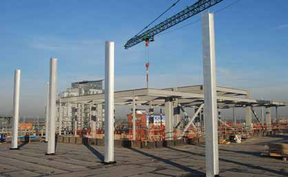 steel-framed plant enclosures occupy the roof