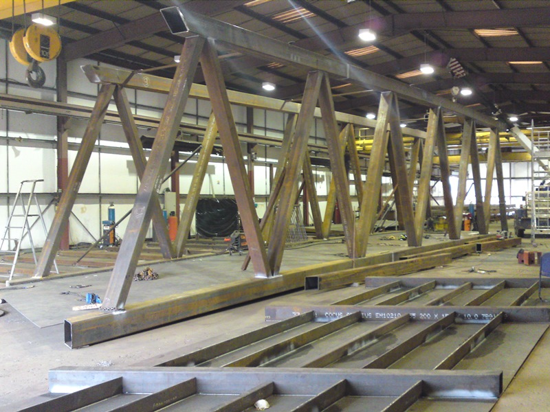 Stiffened floor plate (upside down) in the factory (Image courtesy of Briton Fabricators Ltd.)