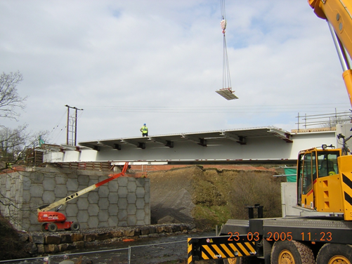 Steel cantilevers used to support precast concrete permanent formwork for a ladder deck&lt;br&gt;&#39;&#39;(Image courtesy of Costain)&#39;&#39;