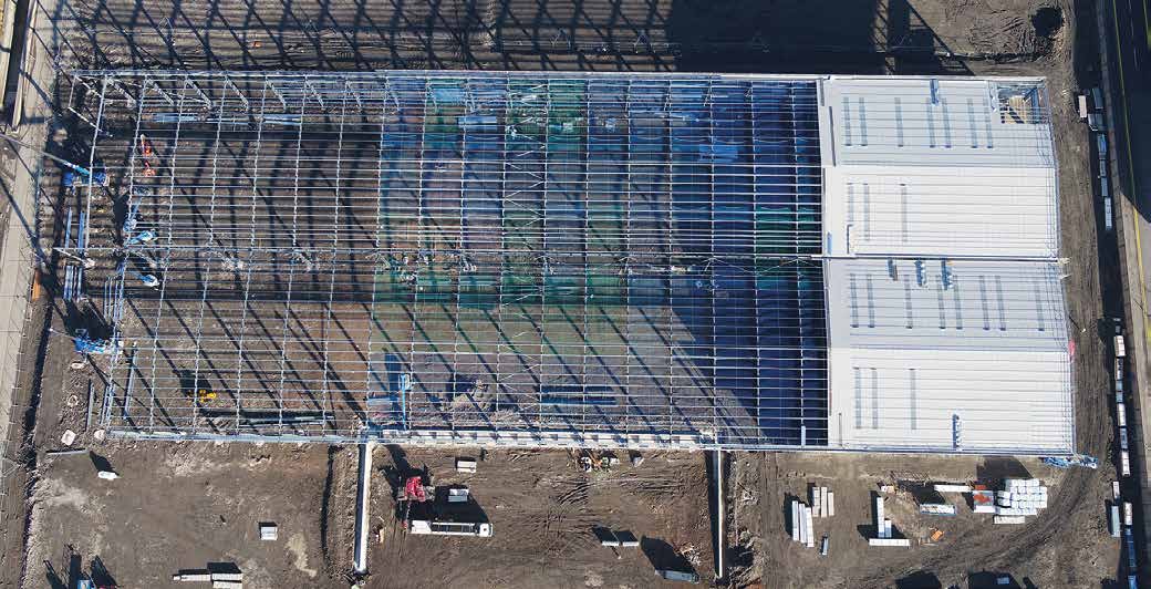 The warehouse is a twin-span portal