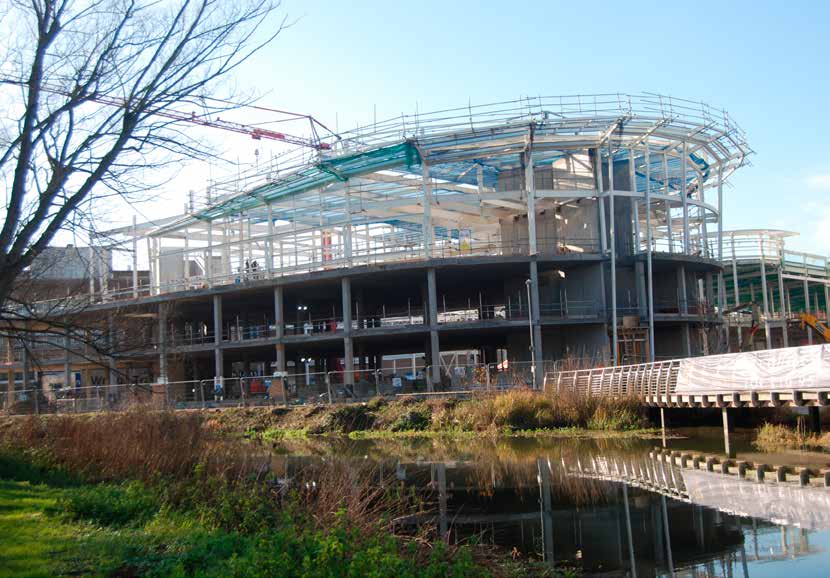 Steel nears completion on the project’s cinema block