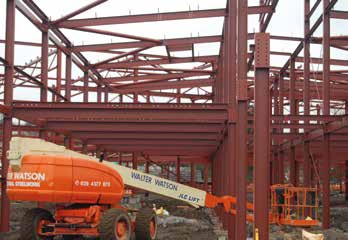 Steelwork contractor Walter Watson used its own fleet of cranes and MEWPs