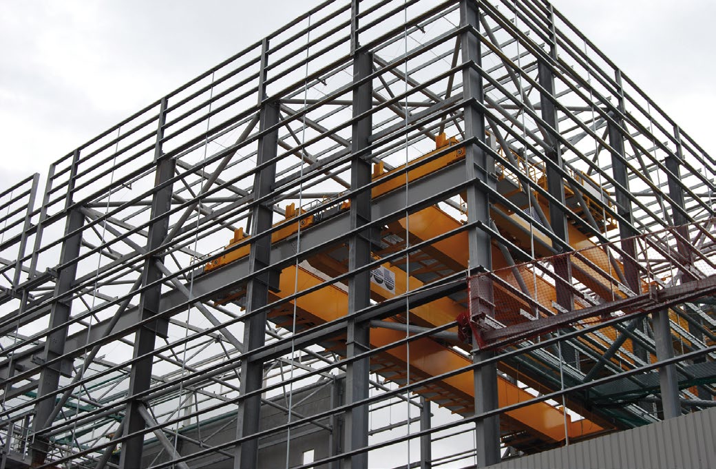 Crane beams run the length of the fuel handling building