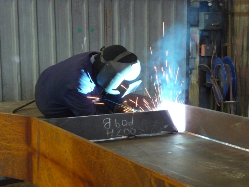 Welding on a stiffener (Image courtesy of Mabey Bridge Ltd.)
