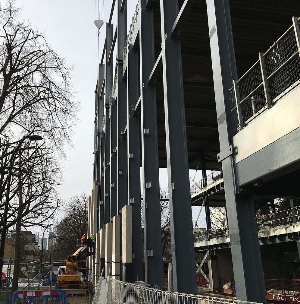 The eastern elevation of the leisure centre houses a triple-height space for the flume