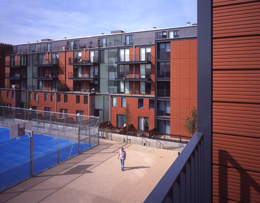 Load bearing bathroom modules were used to support the floor cassettes at Lillie Road, Fulham (Image courtesy of Feilden Clegg Bradley)