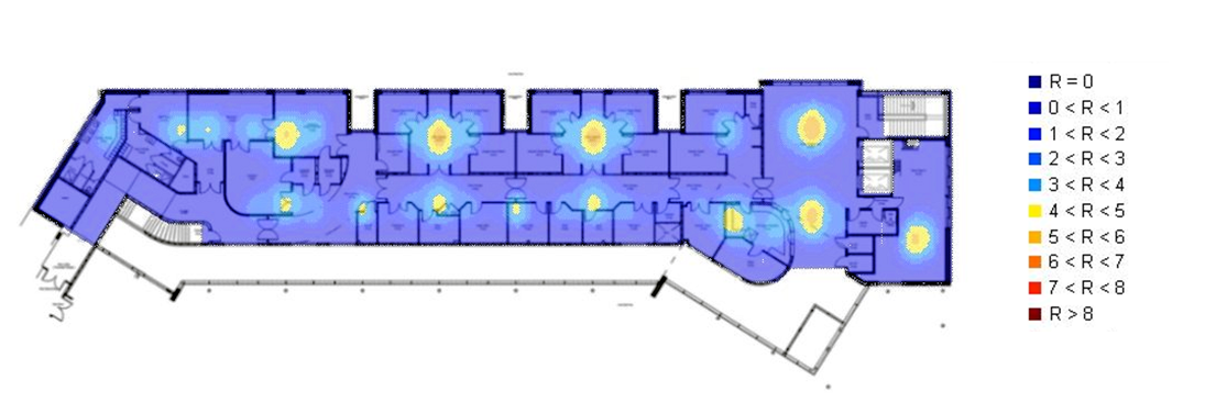 Transient response factors superimposed onto the first floor arrangement plan