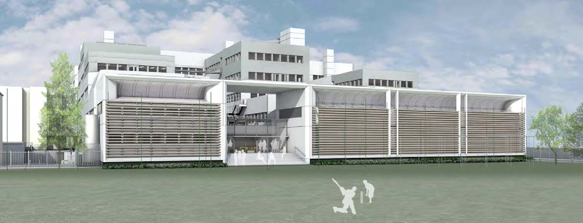 The extension overlooks university cricket pitches