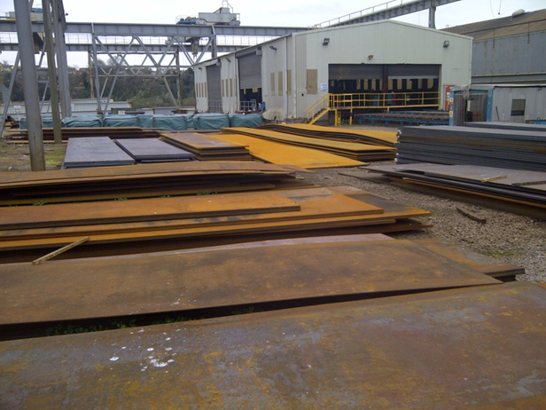 Plates in a steelwork contractors stockyard (Image courtesy of Mabey Bridge Ltd.)