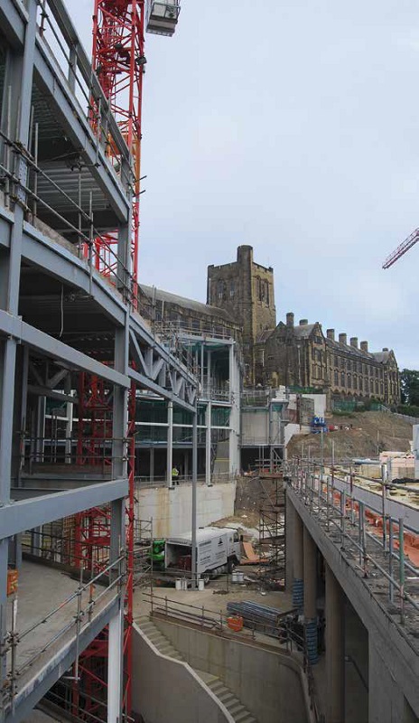 The atrium links the new entrance to the existing main Arts building