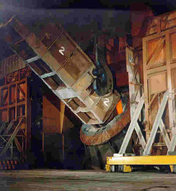 Scrap being loaded into the steel furnace