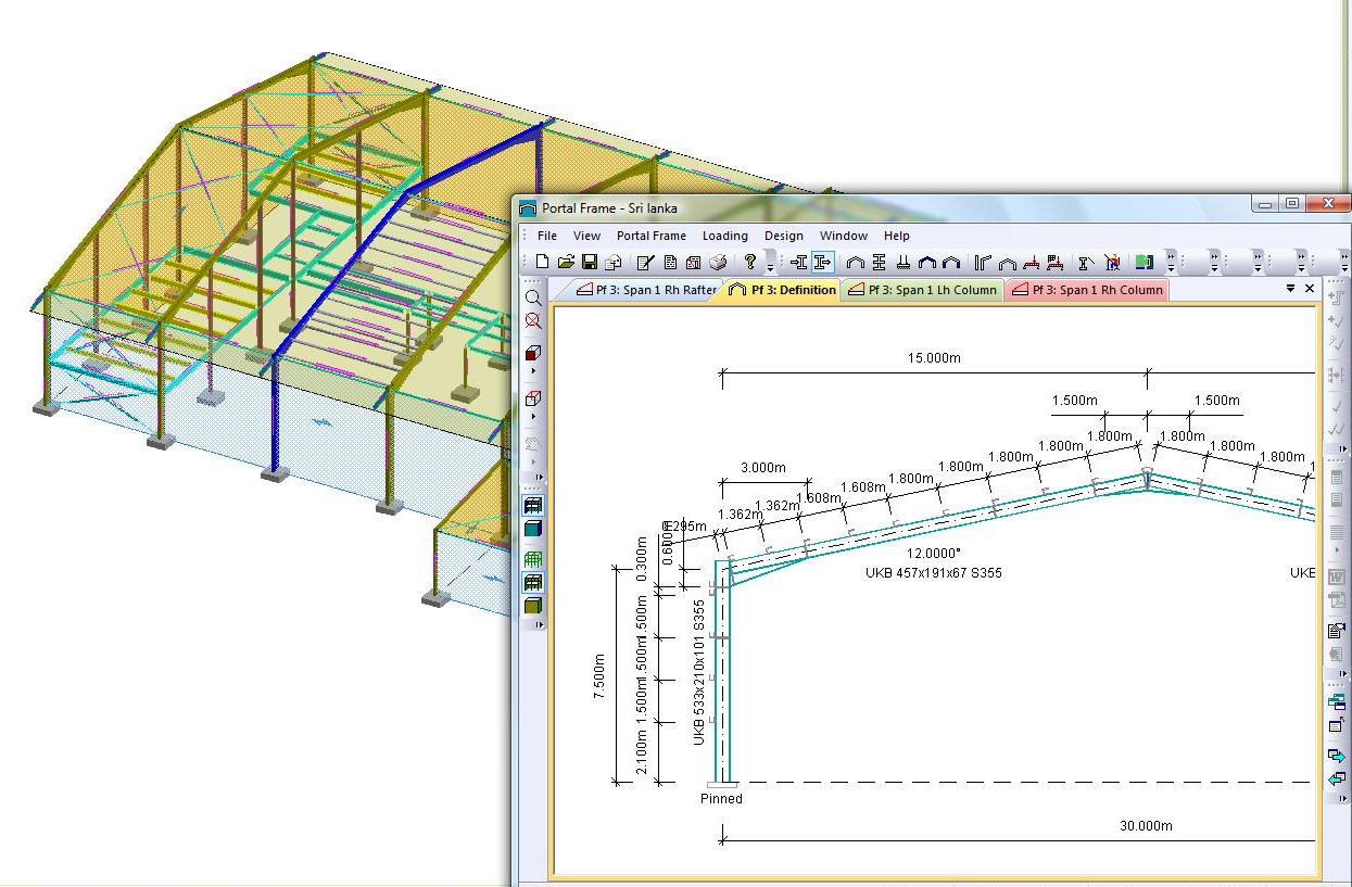 Model and analysis of a portal-framed building&lt;br&gt;&#39;&#39;Fastrak model courtesy of Trimble&#39;&#39;