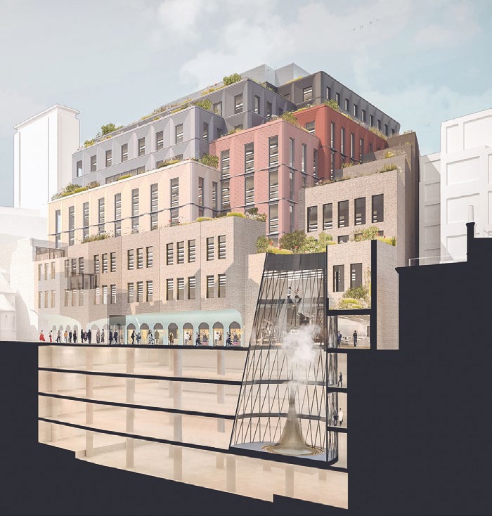 Cut-out model showing the rear of the development and the atrium