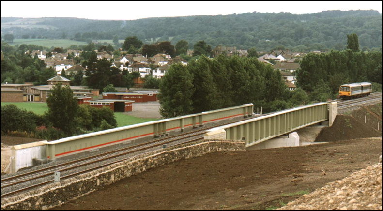 Half-through 2-span skew railway bridge