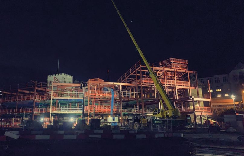 Just one crane was typically used for the steel erection programme