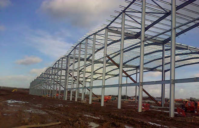 Temporary bracing in place between the portals